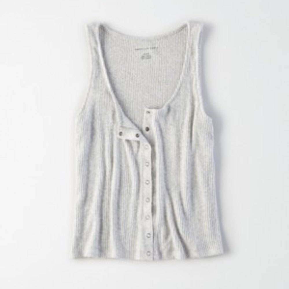 AE Plush Snap Front Henley Tank Top in Grey